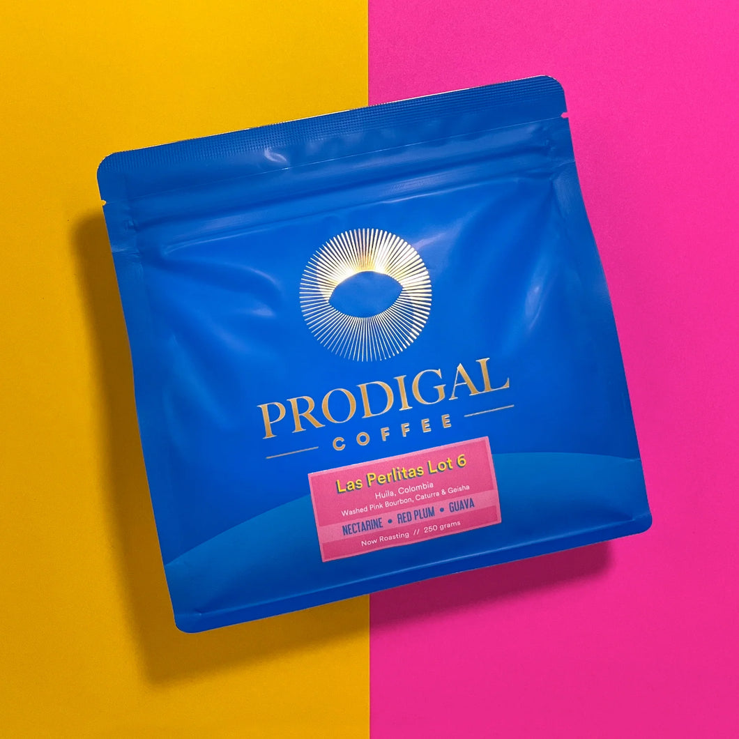 PRODIGAL
Las Perlitas Lot 6
Huila, Colombia
Washed Pink Bourbon, Caturra & Geisha
NECTARINE • RED PLUM • GUAVA