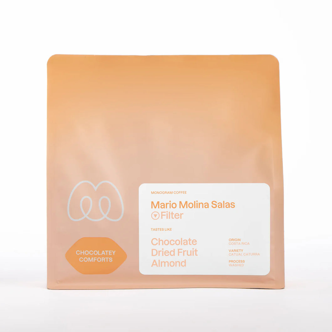 MONOGRAM COFFEE|
Mario Molina Salas COSTA RICA
CATUAI, CATURRA WASHED
TASTES LIKE
Chocolate
Dried Fruit
Almond